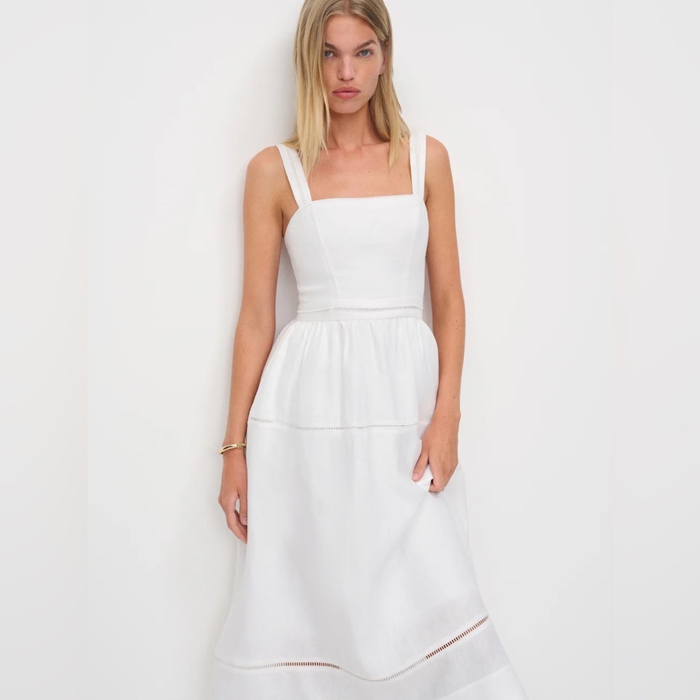 NEW Reformation Everett Linen Midi Dress White | US 2 UK 6